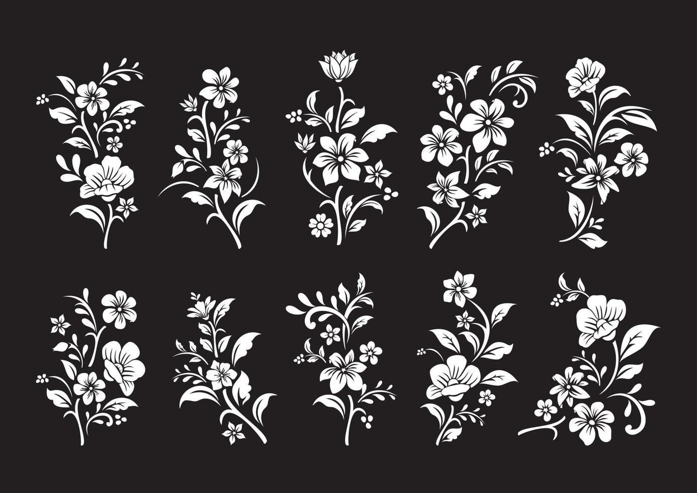 conjunto de corte de flores en blanco y negro vector