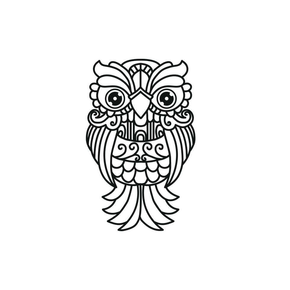 Black and white owl outline design vector