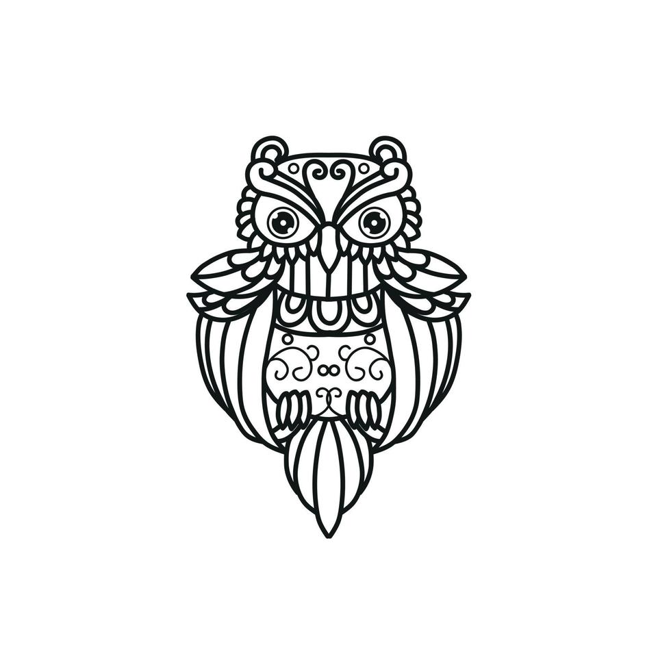 Black and white owl outline design vector