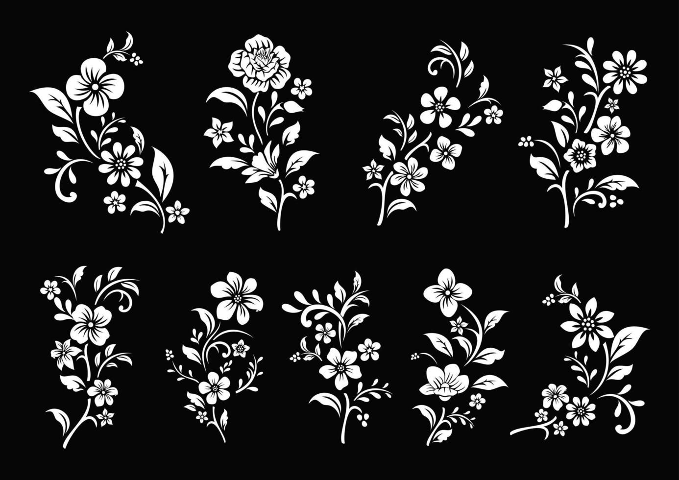 conjunto de corte de flores en blanco y negro vector