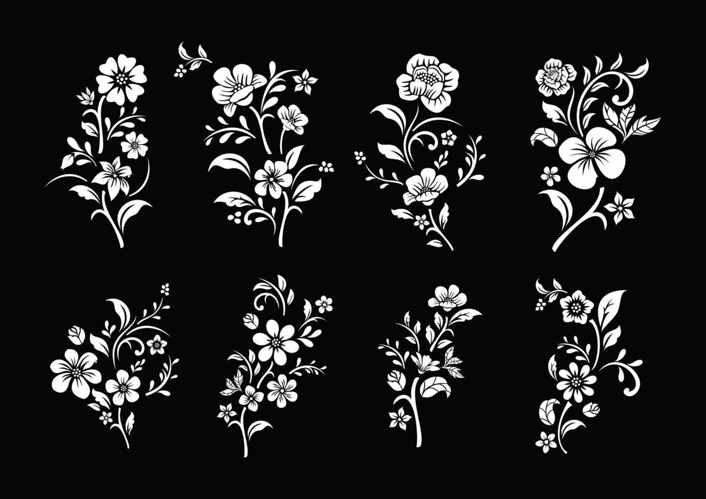 conjunto de corte de flores en blanco y negro vector
