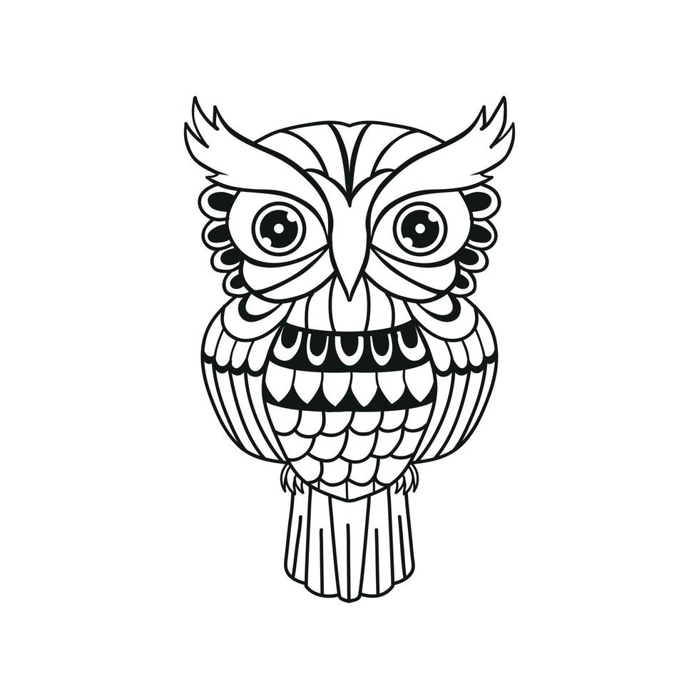 Black and white owl outline design vector