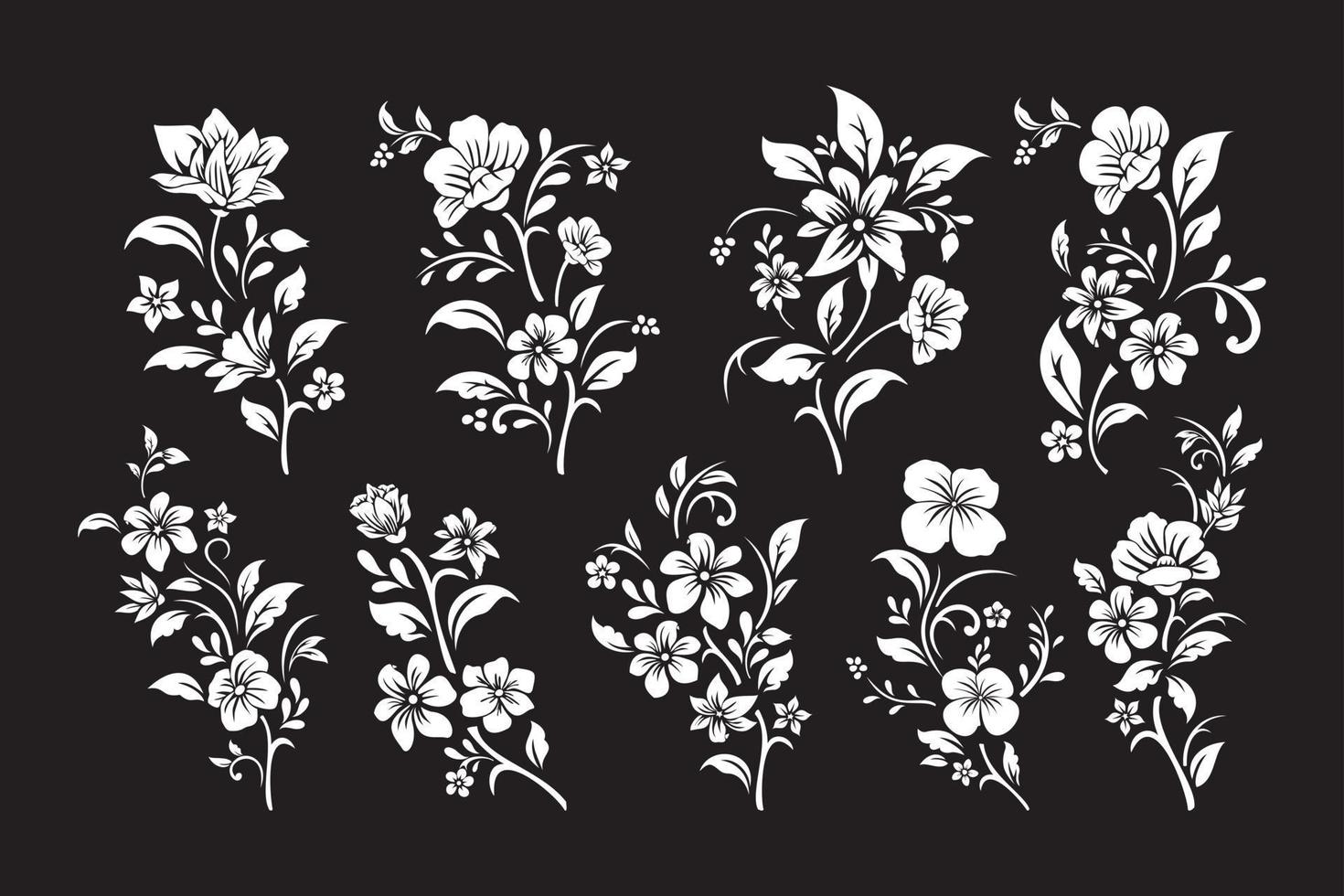 Set of black and white flowers cutting vector