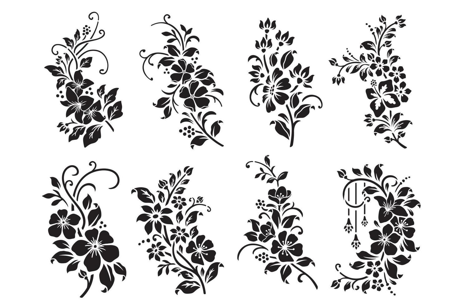 conjunto de corte de flores en blanco y negro vector