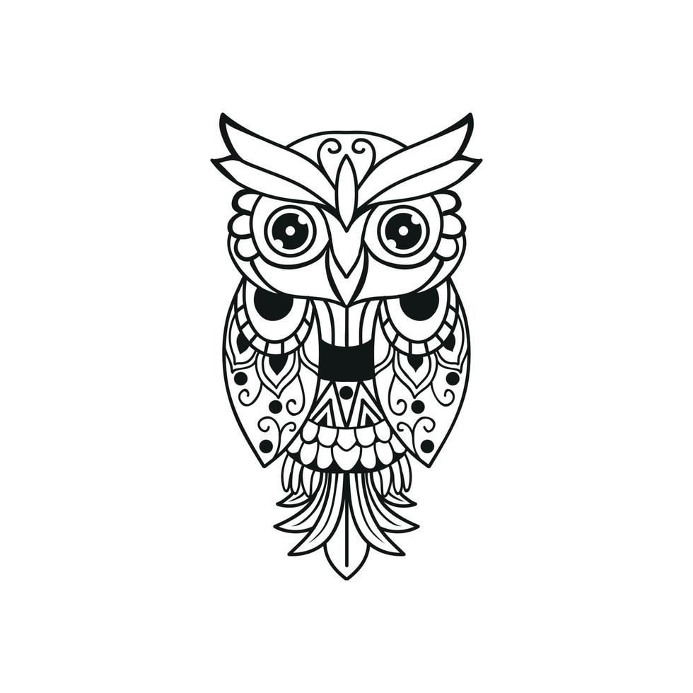 Black and white owl outline design vector