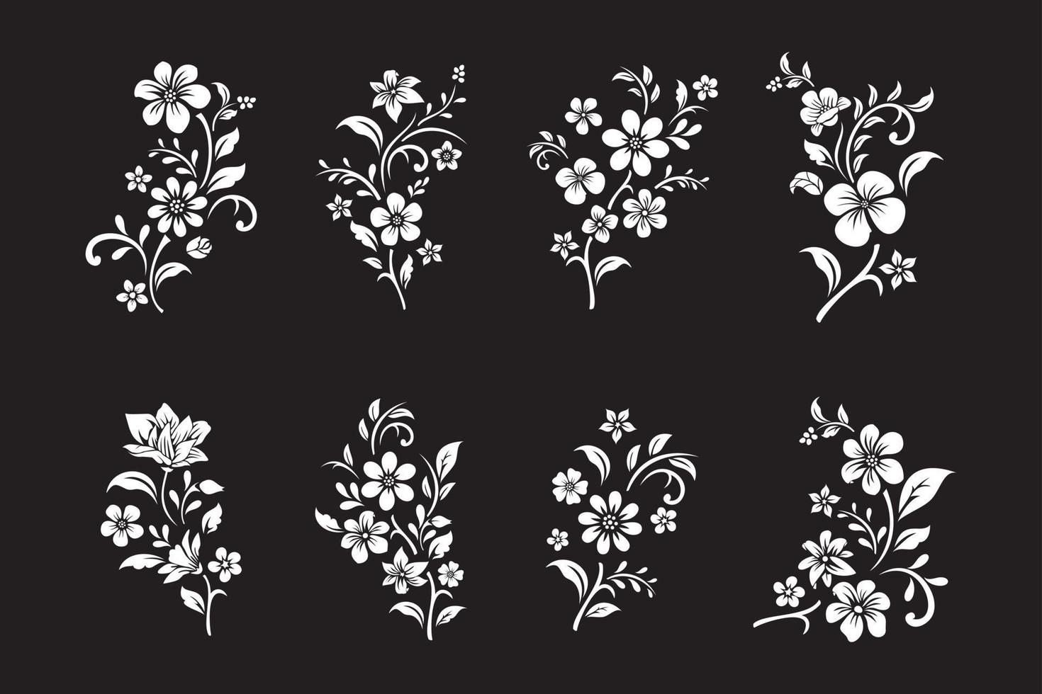 Set of black and white flowers cutting vector