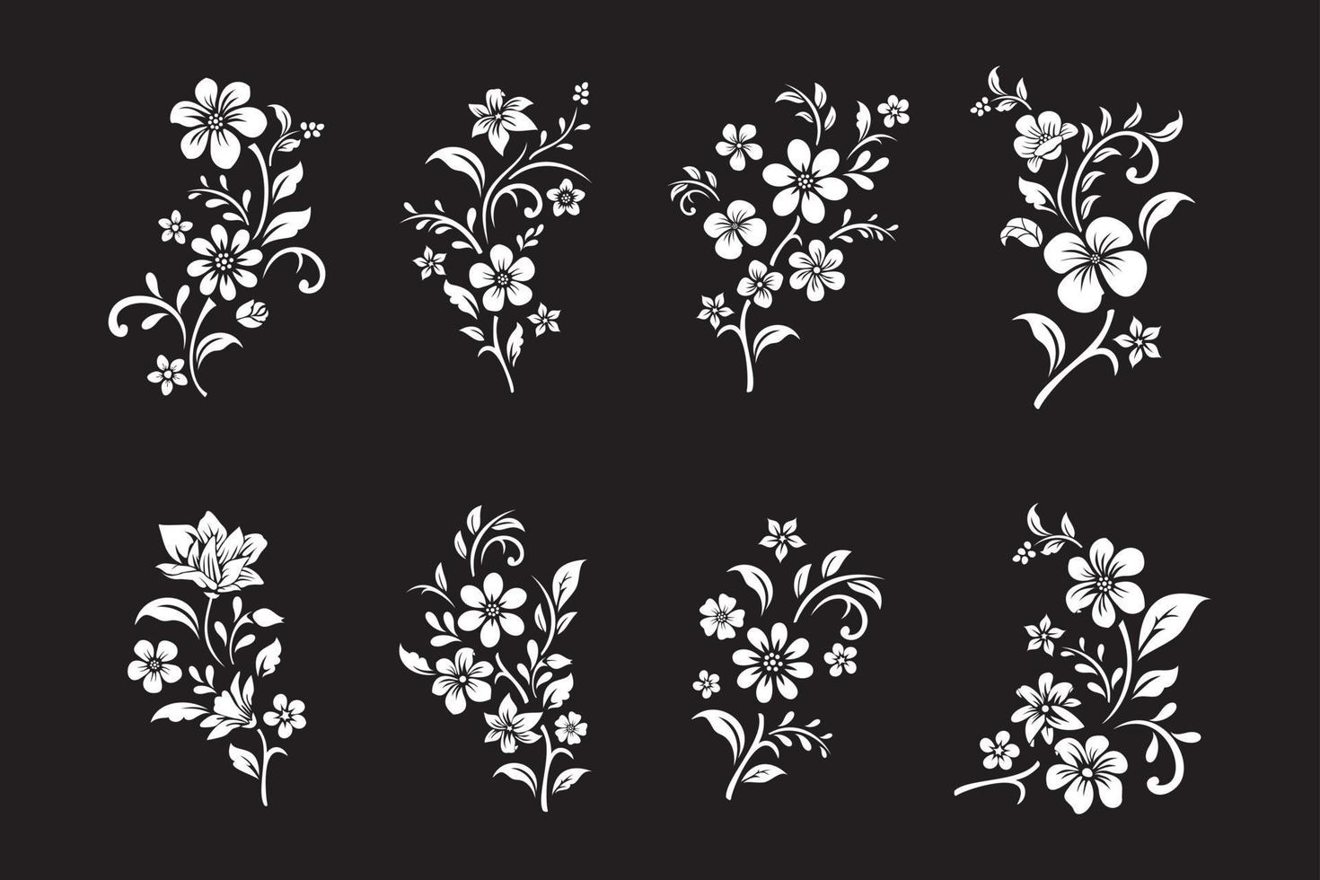 conjunto de corte de flores en blanco y negro vector