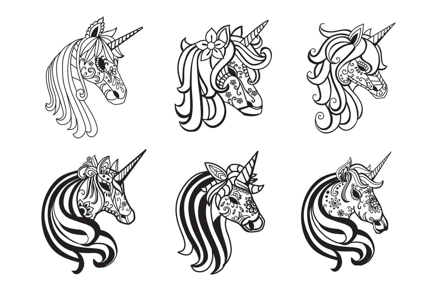 Set of unicorn decoration cutting design vector