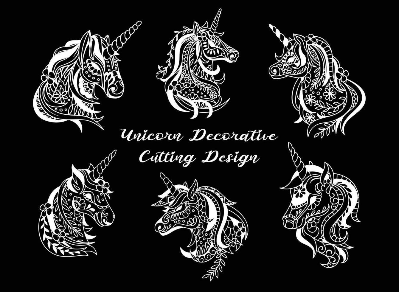 Set of unicorn decoration cutting design vector