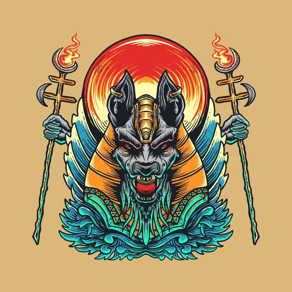 Anubis head vector illustration design with ornaments
