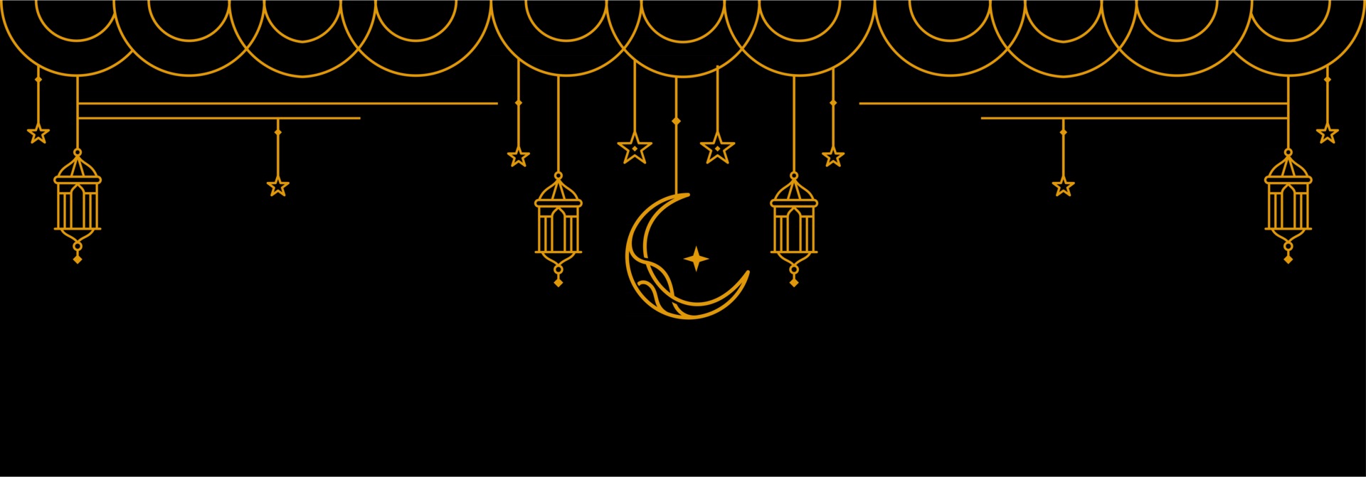 ramadan Kareem golden banner on black background, Eid Mubarak Greeting Line  vector design with beautiful Glowing Lantern and elegant crescent moon star  3227666 Vector Art at Vecteezy