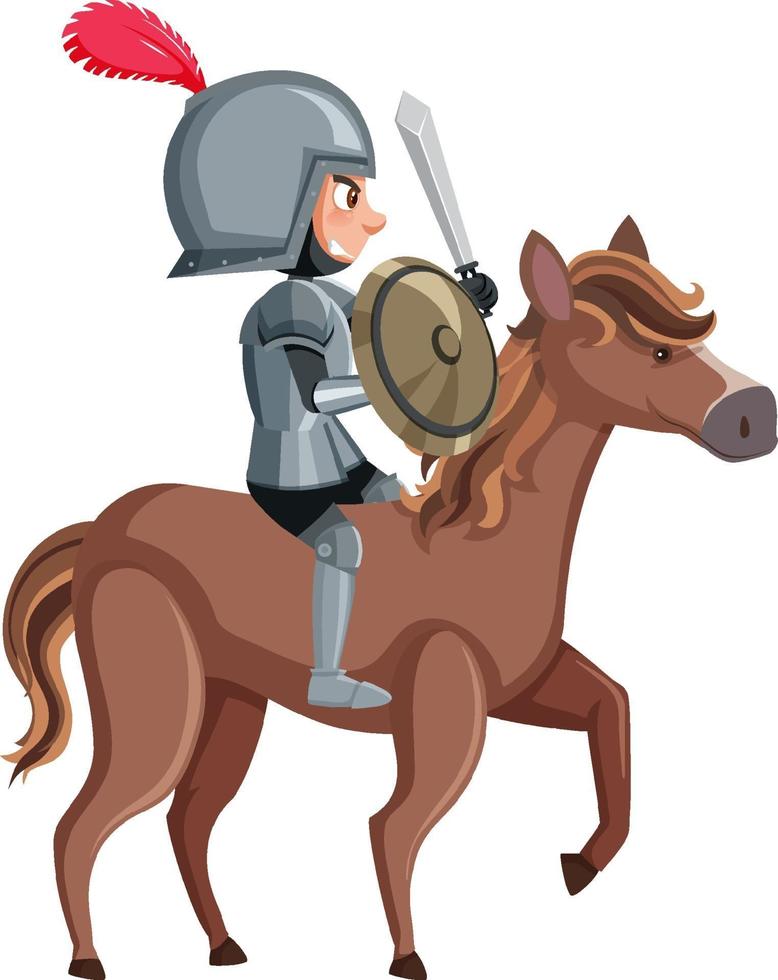 Knight riding horse cartoon character on white background vector