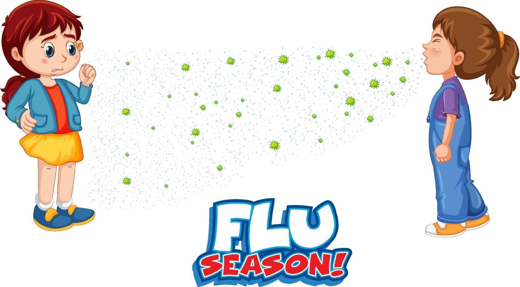 Flu Season font with a girl look at her friend sneezing vector