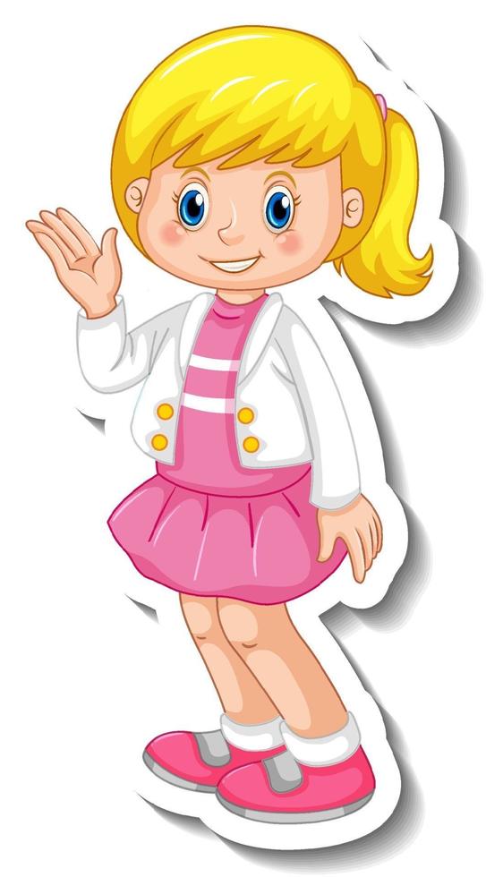 Sticker template with a girl in standing posing cartoon character vector