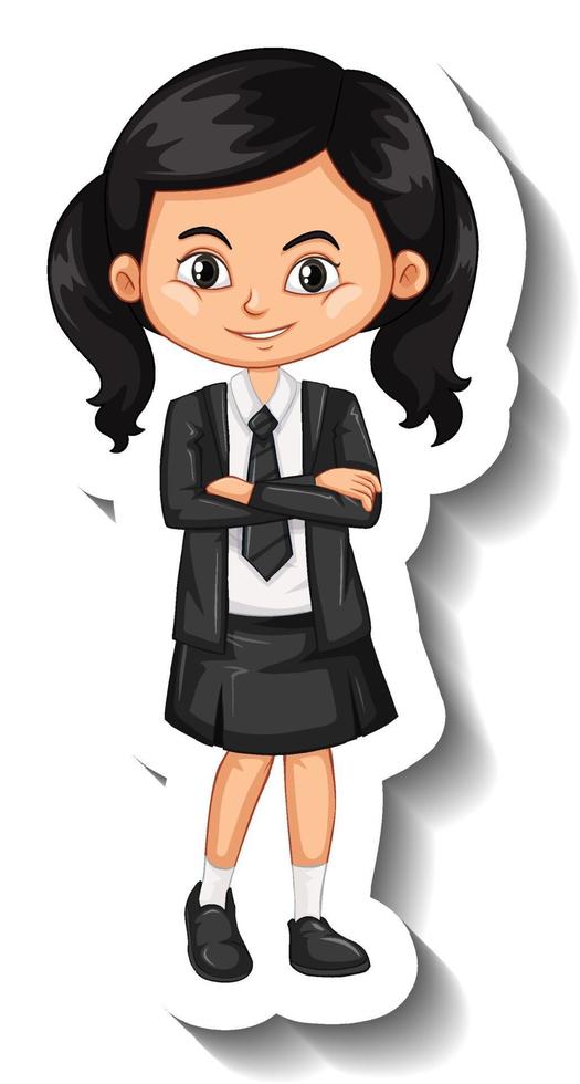 A sticker template with a student girl in school uniform vector