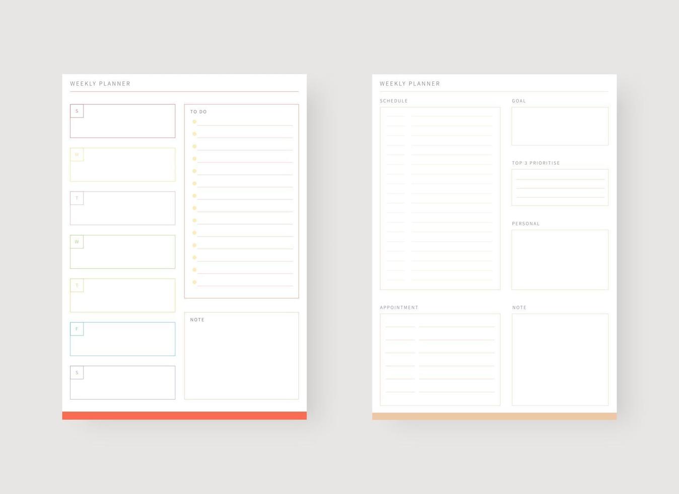 Daily and weekly planner template. vector