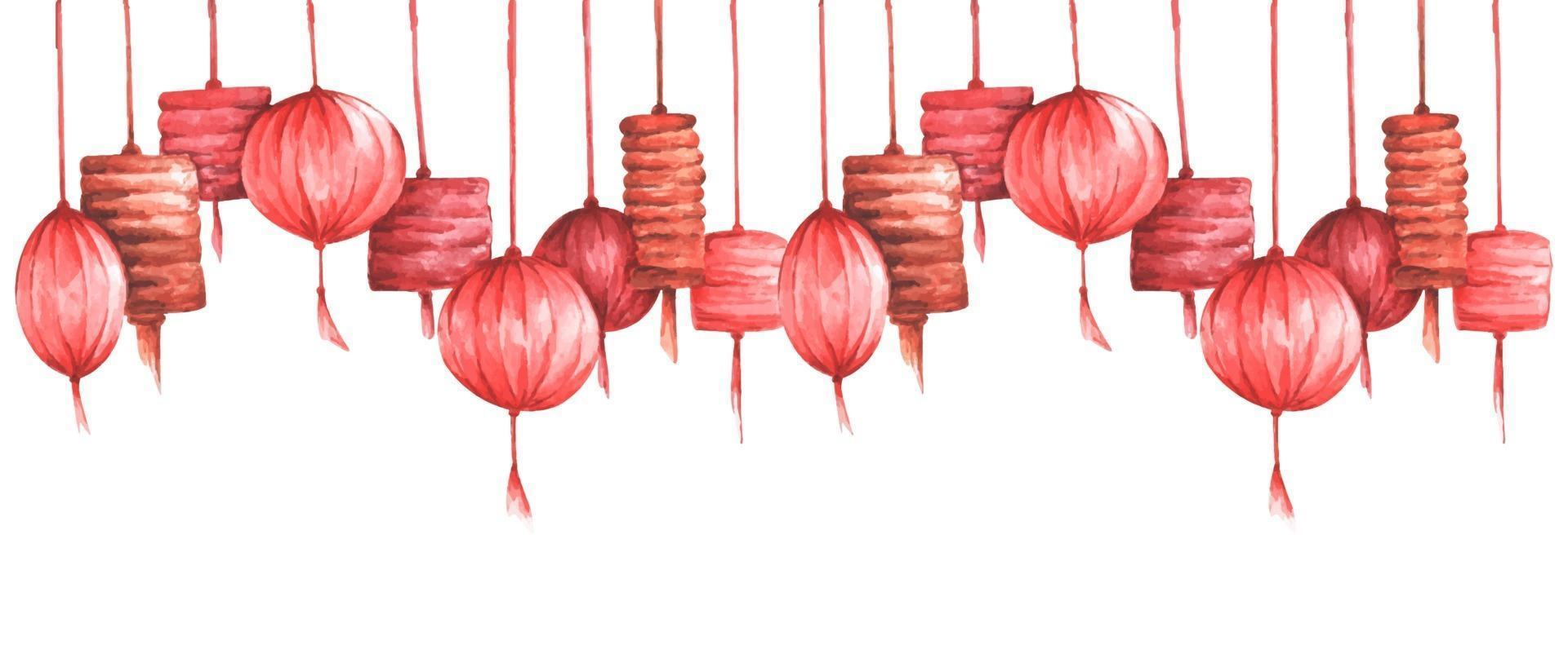 Watercolor tradition chinese lantern background with copy space. vector