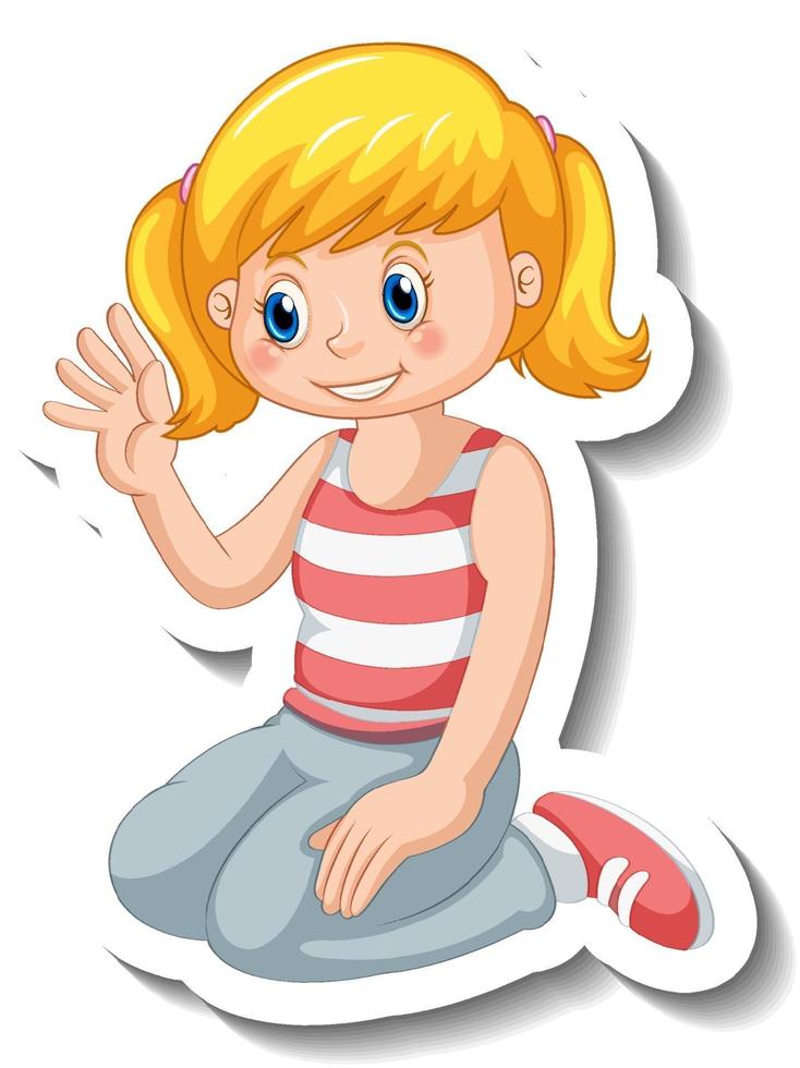 Sticker template with a girl cartoon character isolated vector