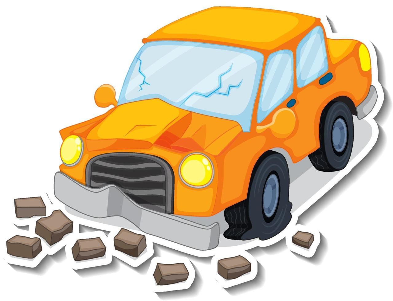 Sticker design with wrecked car isolated vector