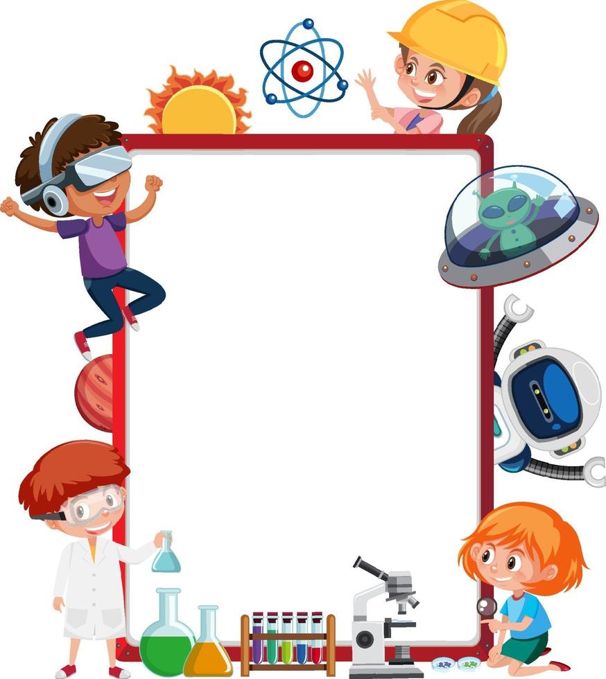Banner vacío con niños en tema tecnológico. vector