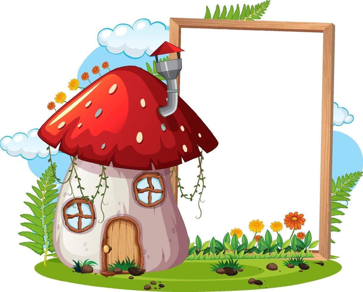 Empty banner with fantasy mushroom house vector