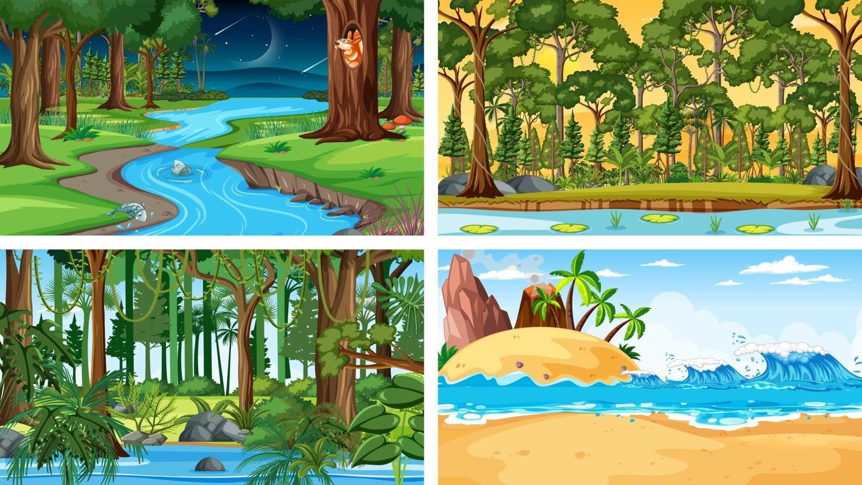 cuatro escenas horizontales de naturaleza diferente. vector