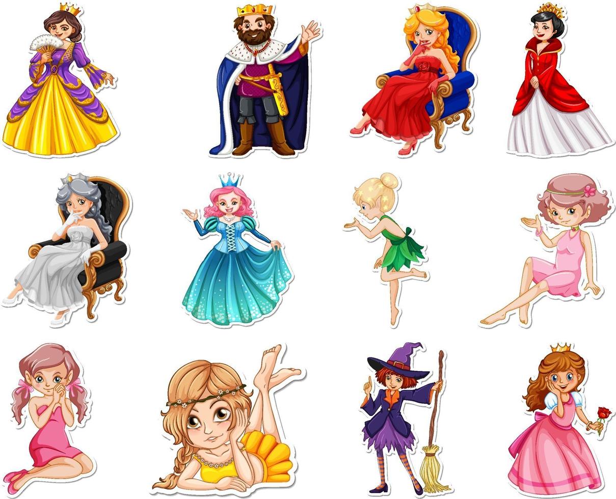 Sticker set with different fairytale cartoon characters vector