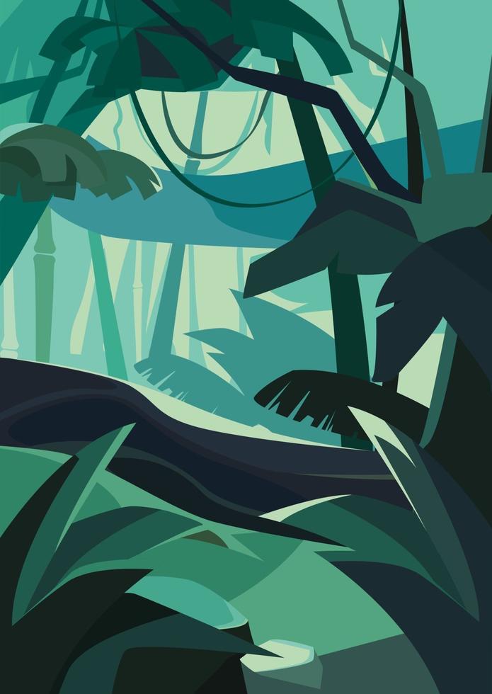 Dense tropical forest. Natural scenery in vertical orientation. vector