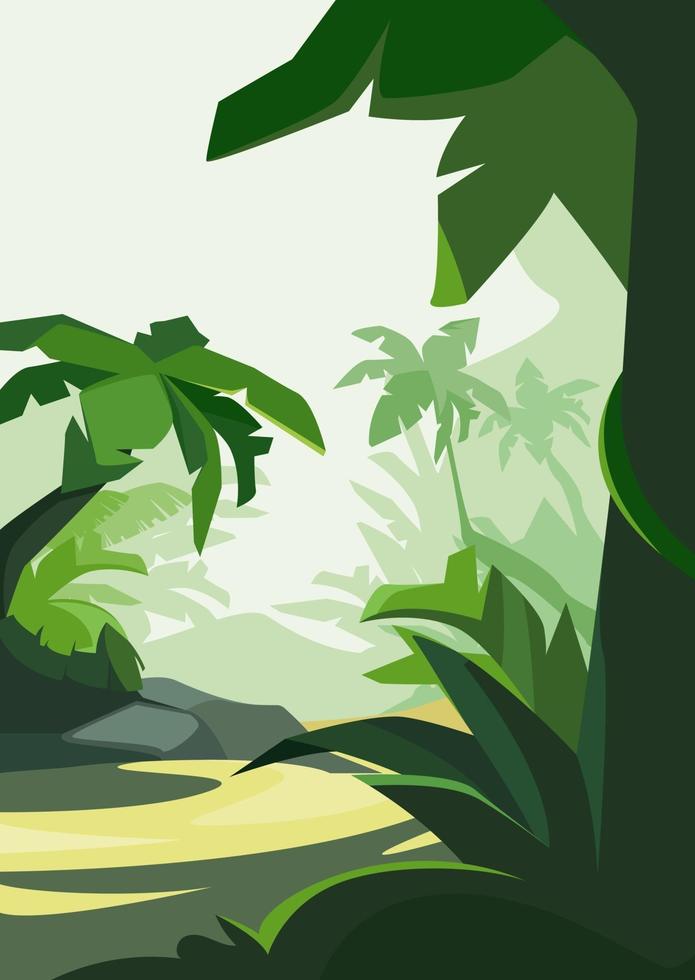 Tropical forest in daylight. Natural scenery in vertical orientation. vector