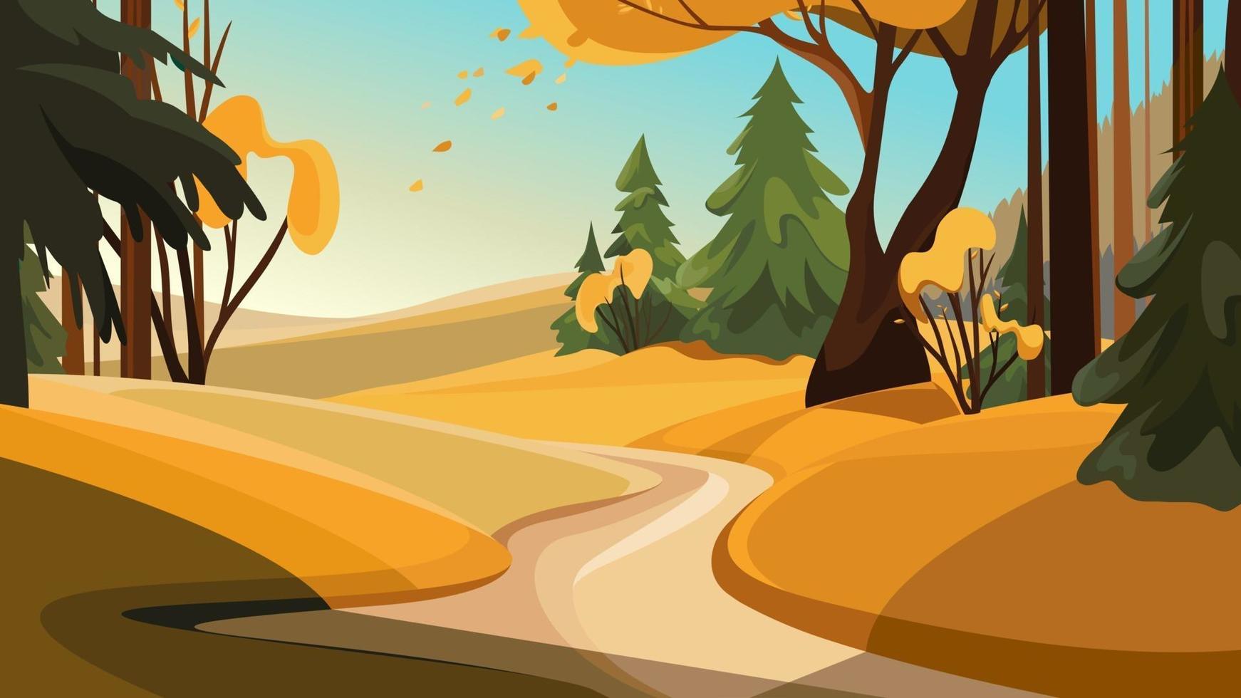 Road out of the forest. Beautiful autumn landscape. vector