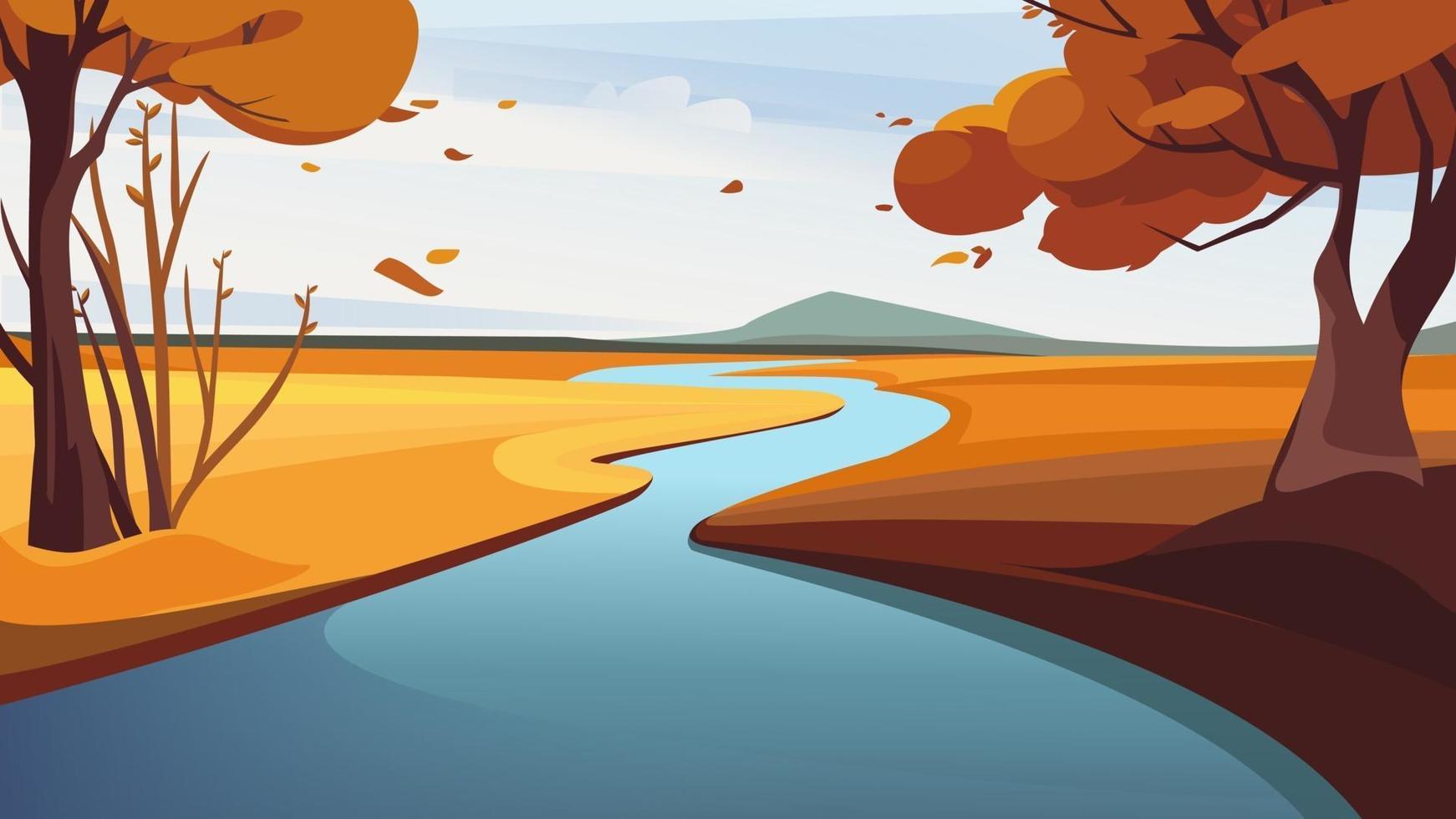 Autumn river landscape. Beautiful natural scenery. vector