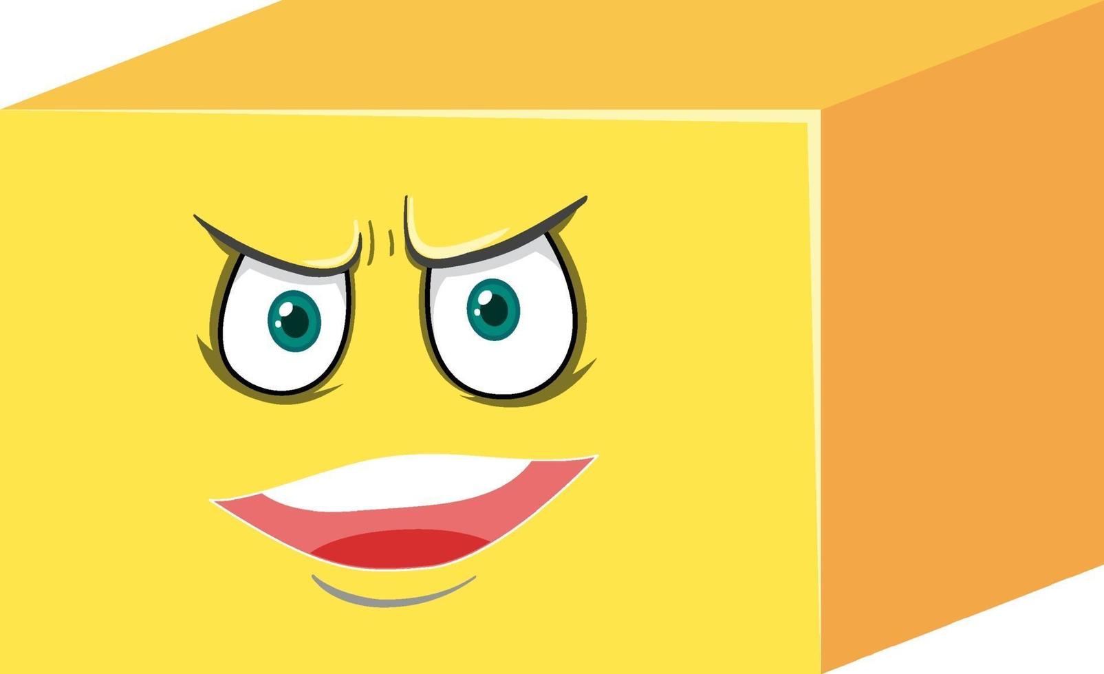 Cuboid cartoon character with face expression on white background vector