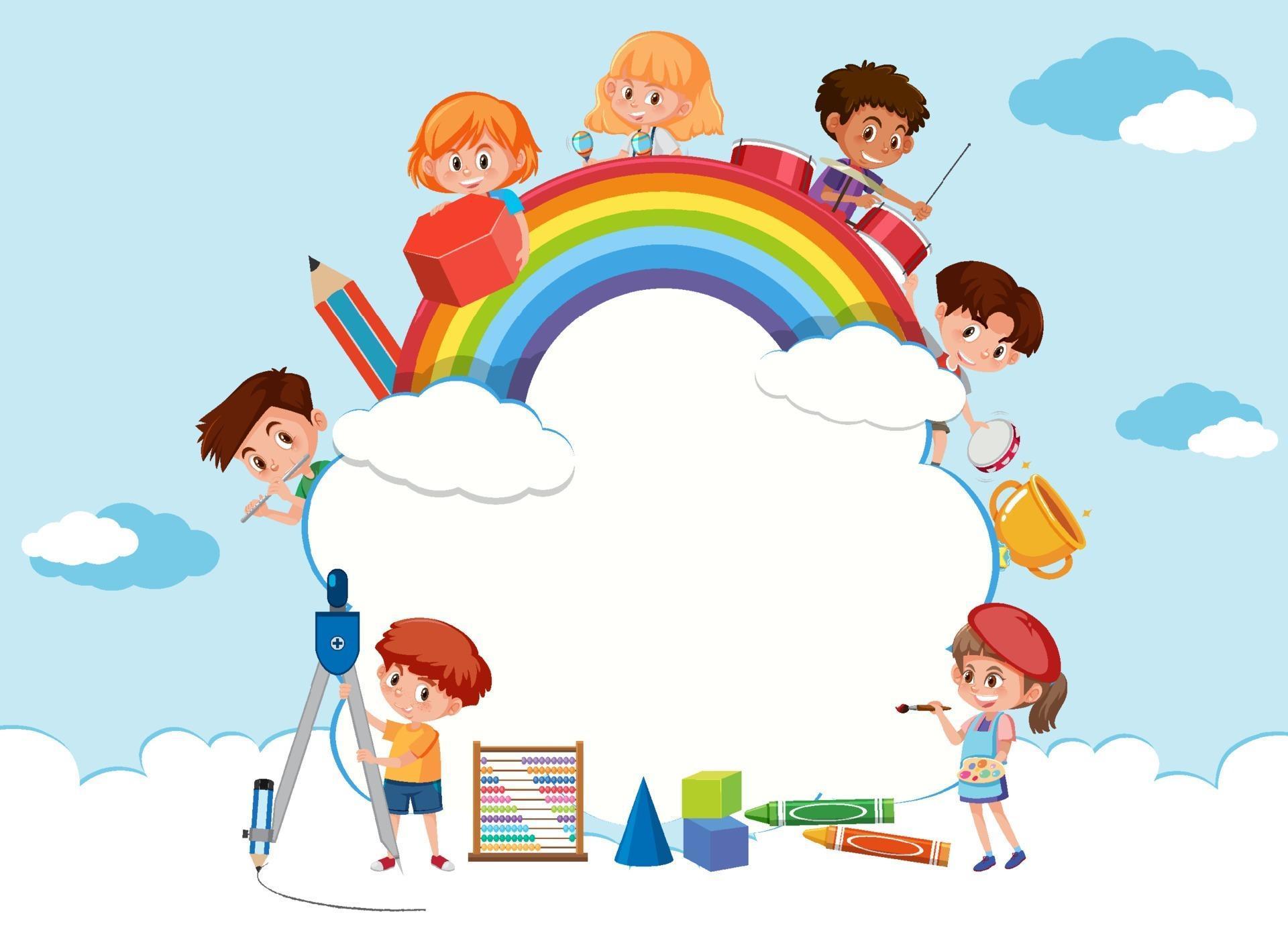 Empty cloud banner with school kids cartoon 3228023 Vector Art at Vecteezy