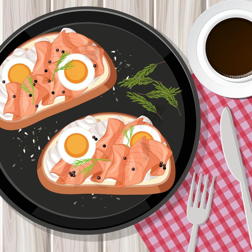 Bruschetta snack on the table with a cup of coffee vector