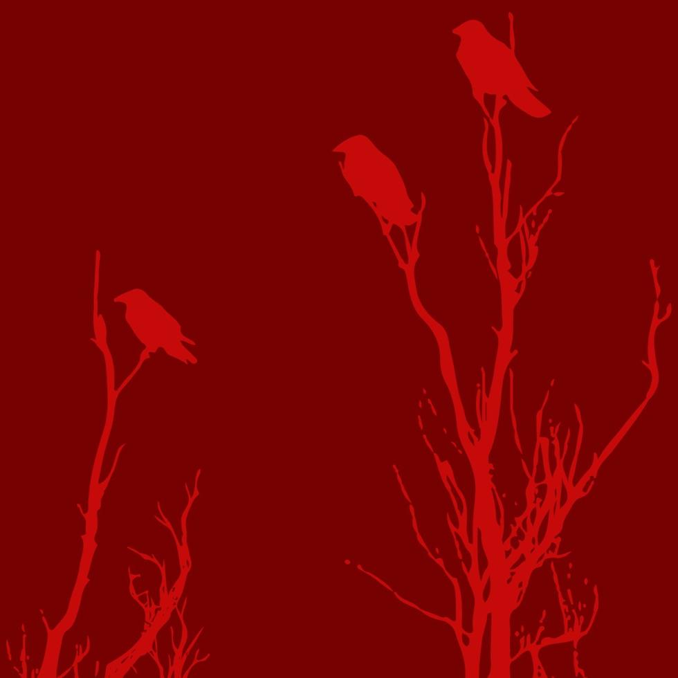 Fondo de vector rojo de halloween con pájaro cuervo.