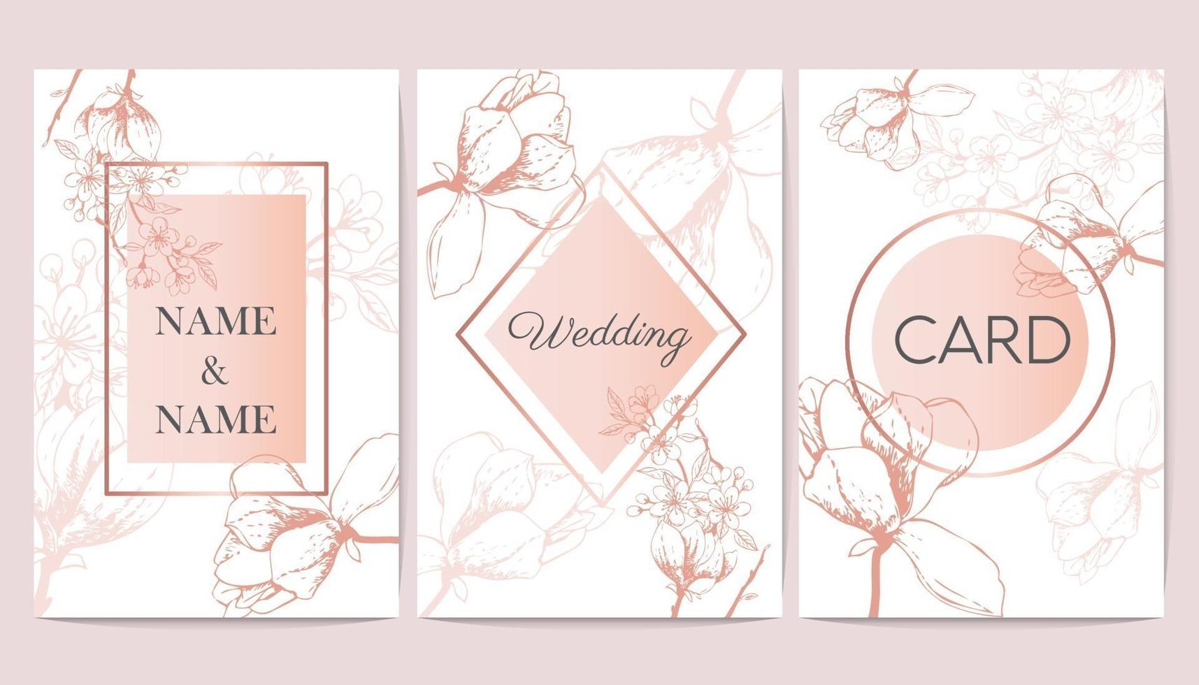 Set of wedding celebration cards with place for text. vector