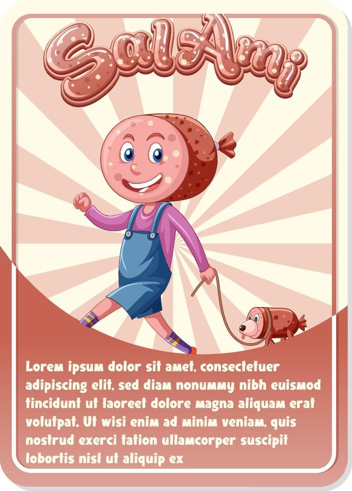 Character game card template with word Salami vector