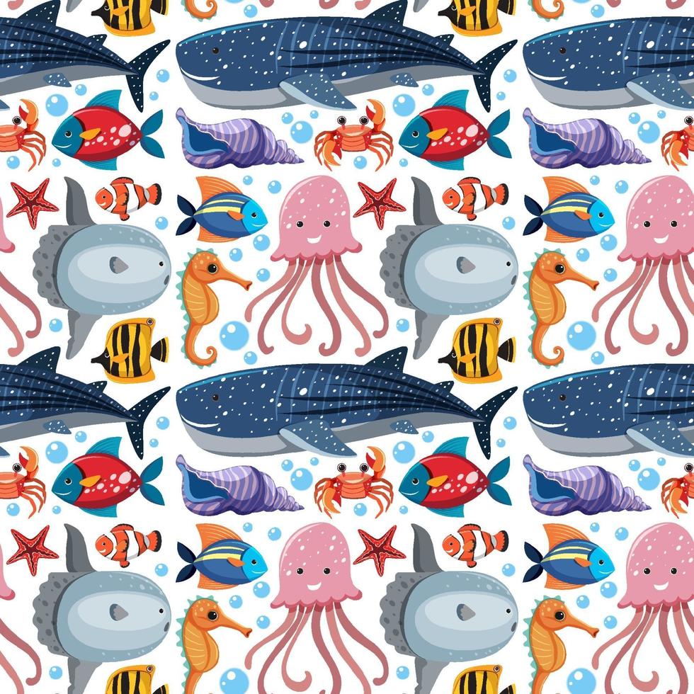 Cartoon Sea Life Seamless Pattern with Sea Animals vector