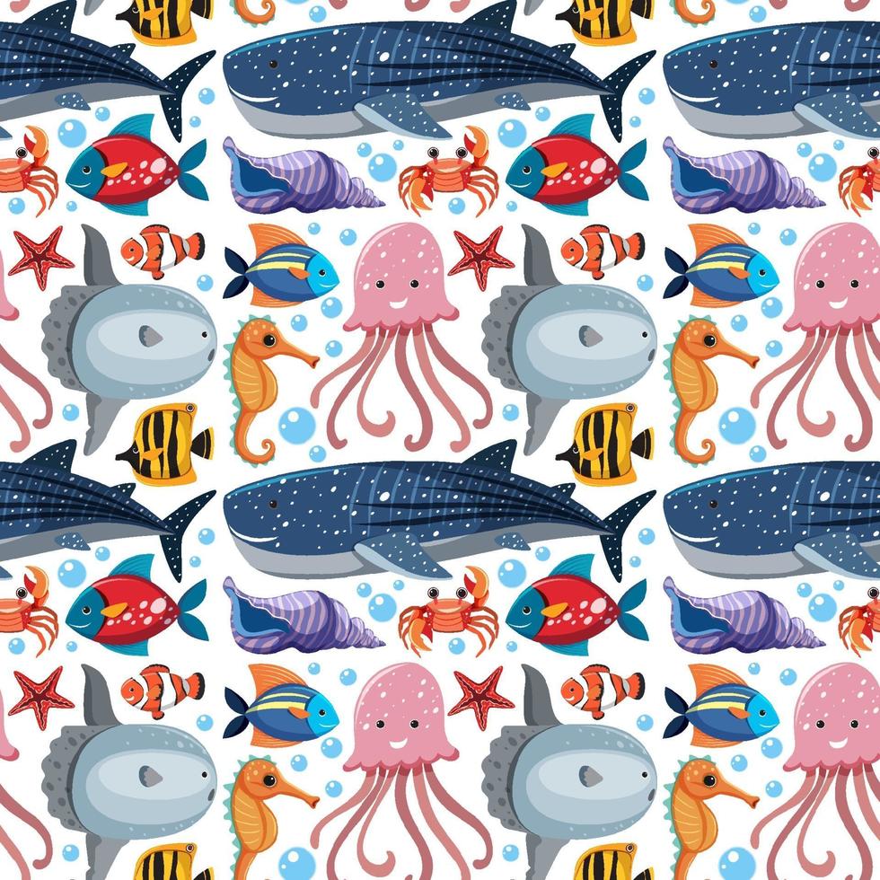 Cartoon Sea Life Seamless Pattern with Sea Animals vector