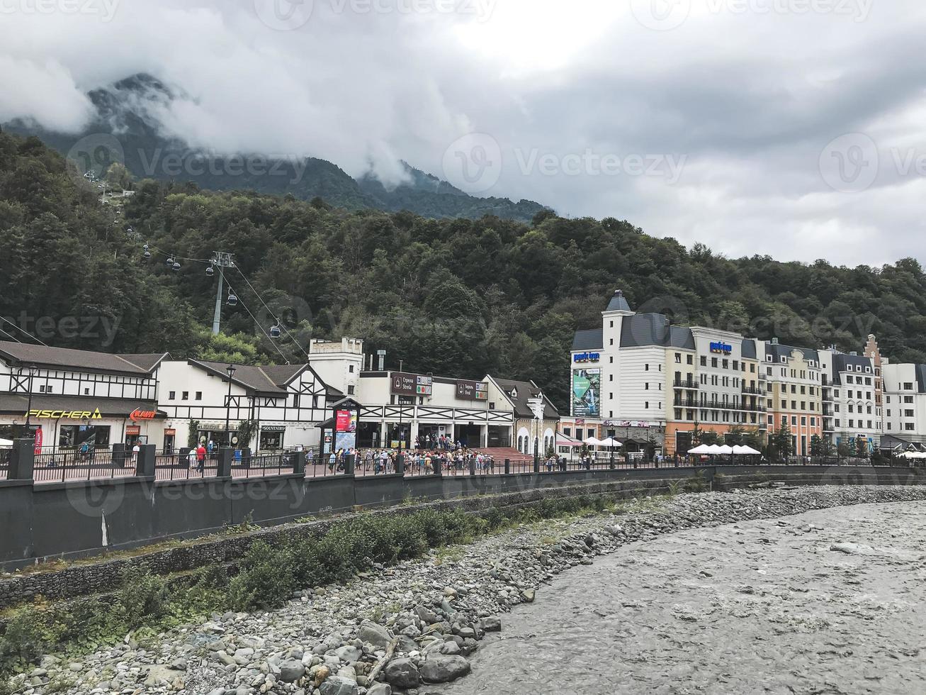 Sochi, Russia, August 2019 The view from cable car to Roza Khutor photo