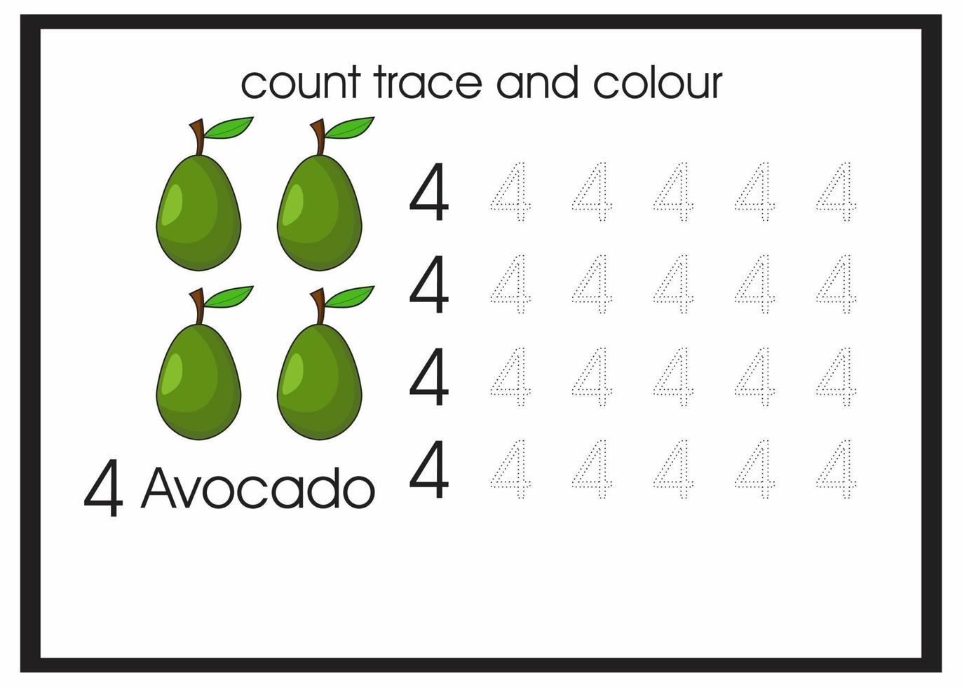 count trace and colour avocado number 4 vector