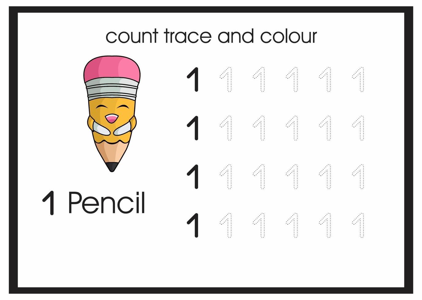 count trace and colour pencil number 1 vector