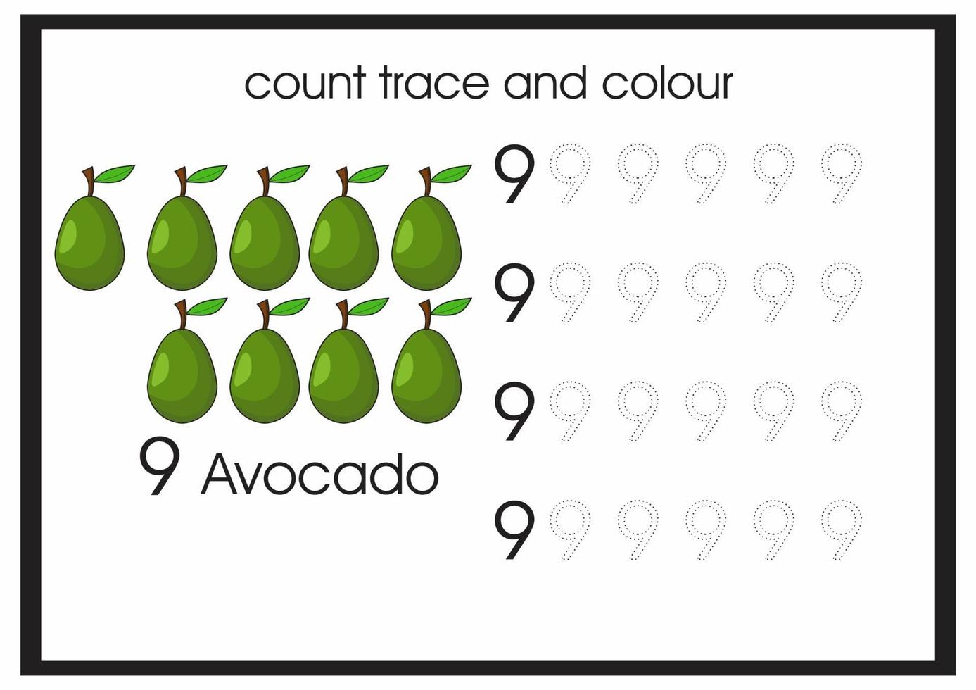 count trace and colour avocado number 9 vector