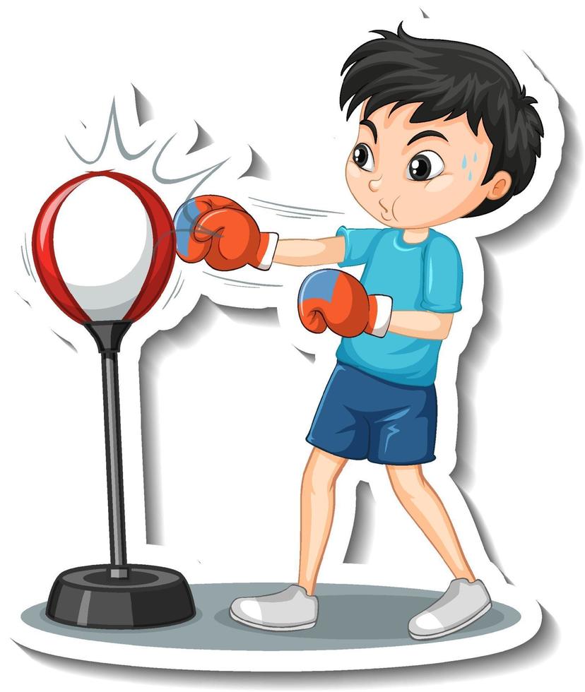 Cartoon character sticker with a boy punching vector