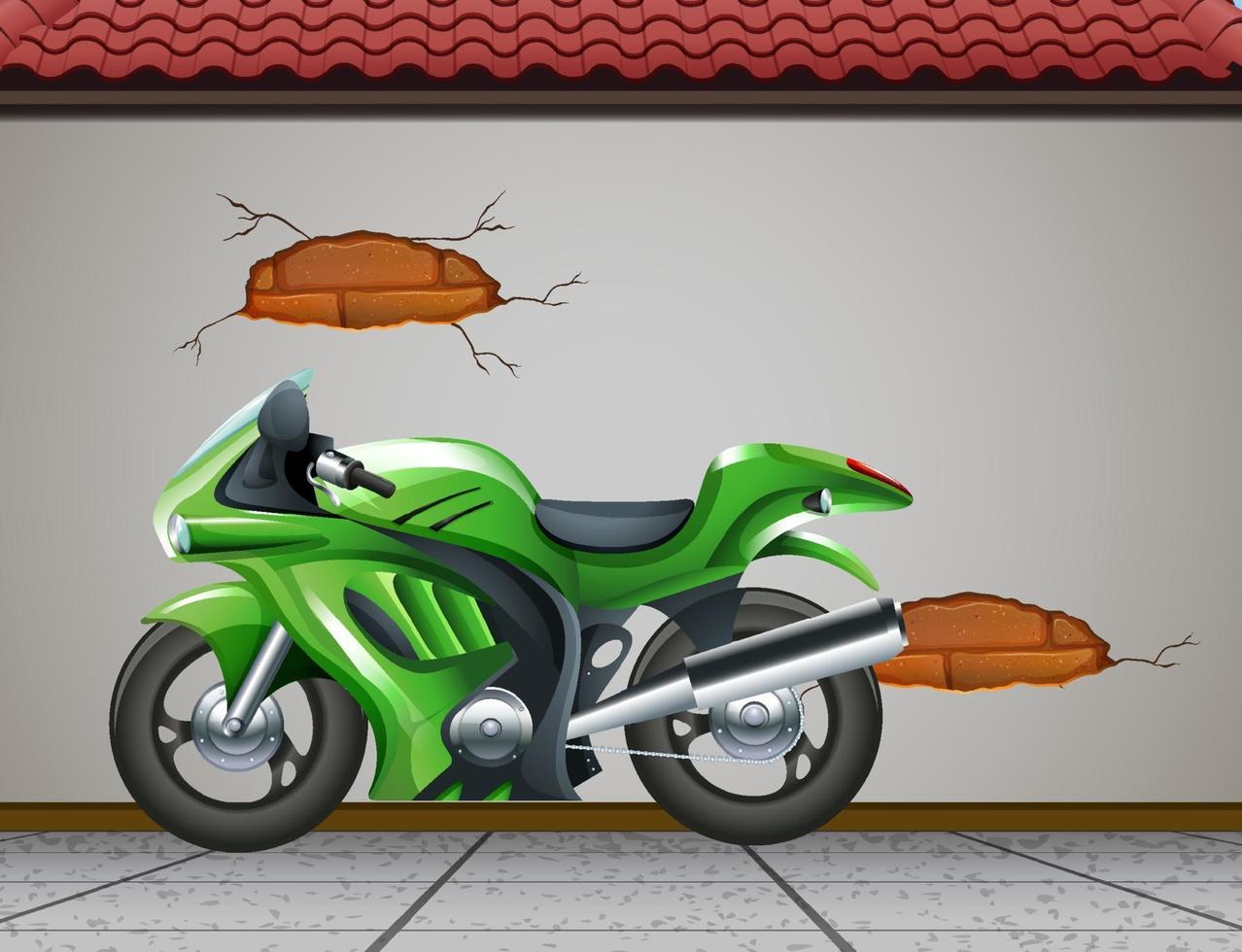 Gran moto verde o motocicleta estacionada en la calle vector