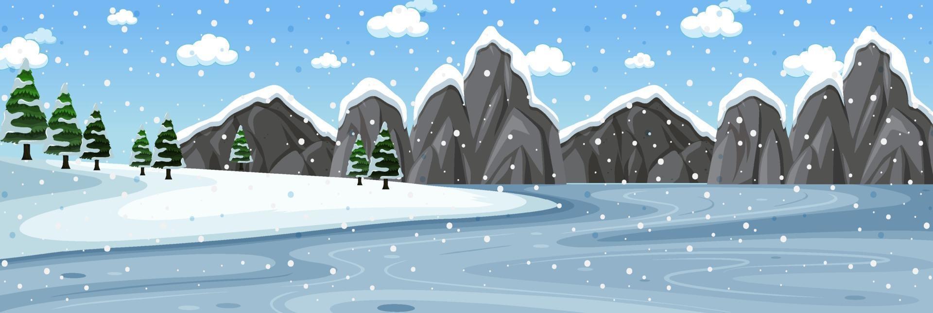 escena de invierno con paisaje horizontal de bosque vector