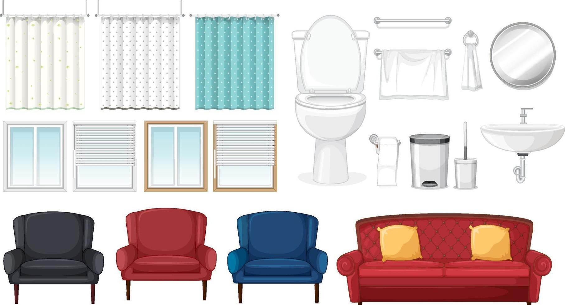 Conjunto de muebles para diseño de interiores sobre fondo blanco. vector