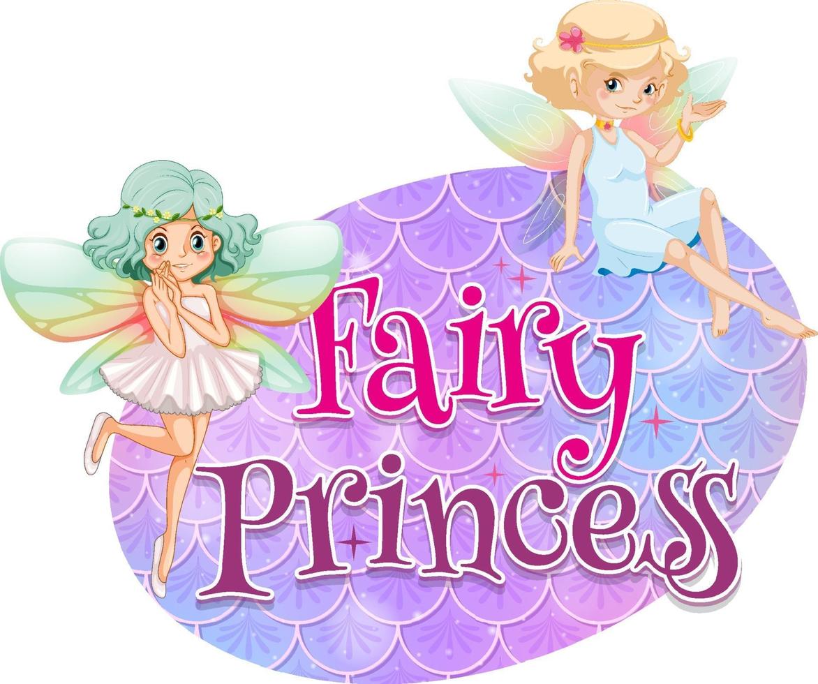 Fairy cartoon character with Fairy Princess font on pastel scales vector