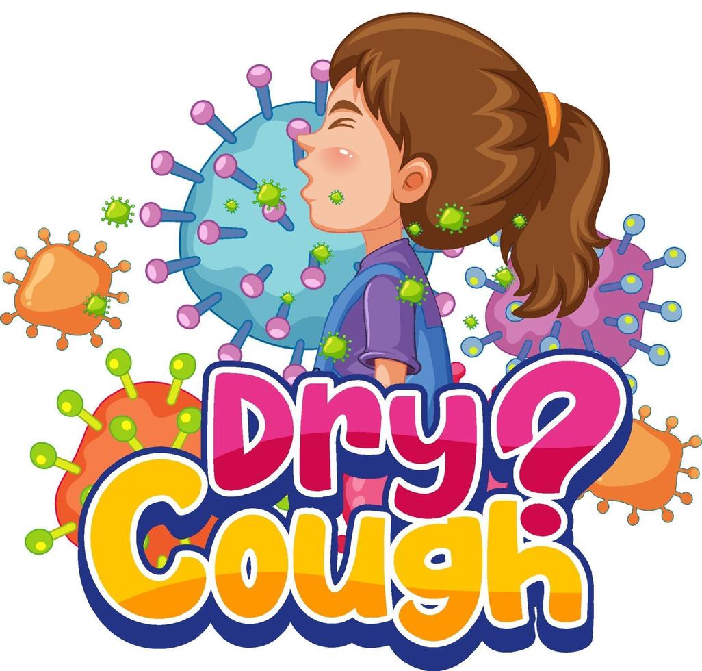 Dry Cough font with a girl sneezing isolated on white background vector