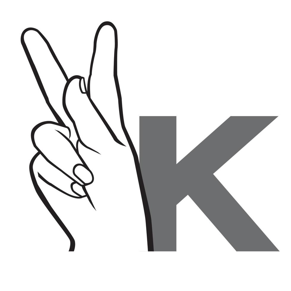Hand sign language alphabet Letter K Vector Illustration.